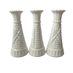 Anchor Hocking Stars & Stripes White Milk Glass Vases (set of 3)